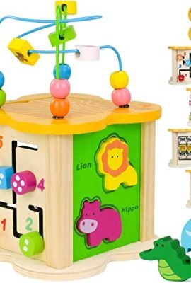 jerryvon Kids’ Toys 1–2 Years, 6-in-1 Wooden Multi-Activity Cube Montessori, with Maze, Baby Gift Toys