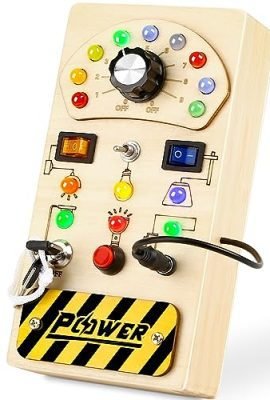 Joyreal Montessori LED Busy Board – Wooden Baby Games Activity Board, Sensory Educational Toy for Travel, Montessori Toys for Children Aged 2–3–4 Years