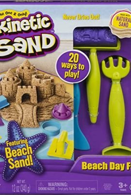 Kinetic Sand Beach Day Fun Playset with Castle Molds, Tools, and 12 oz. of Kinetic Sand for Ages 3 and Up
