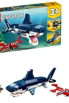 LEGO 31088 Creator Deep-Sea Creature, 3-in-1 Set with Marine Animal Play Figures to Build—Shark, Squid, or Anglerfish—Kids’ Toys for Boys and Girls, Gift Ideas