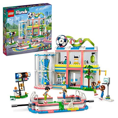 LEGO 41744 Friends Centro Sportivo con Gioco del Calcio, Basket e Tennis più Parete da Arrampicata e 4 Mini Bamboline, Giochi Heartlake City, Regali di Natale per Bambini e Bambine da 8 Anni