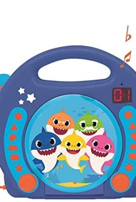 Lexibook Baby Shark Nickelodeon – CD Karaoke Player with 2 Built-in Microphones, Programming Function, Headphone Jack, for Kids, AC or Batteries, Blue/Orange, RCDK100BS