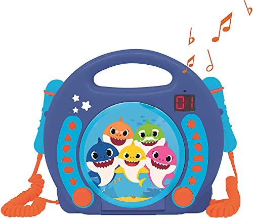 Lexibook Baby Shark Nickelodeon -Lettore CD Karaoke con 2 microfoni integrati, Funzione di programmazione, Jack per cuffie, per i bambini, AC o batterie, blu/arancione, RCDK100BS