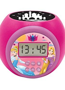 Lexibook Lexibook-RL977DP Disney Princess Alarm Clock with Snooze Function, Night Light with Timer, LCD Display, Battery-Powered