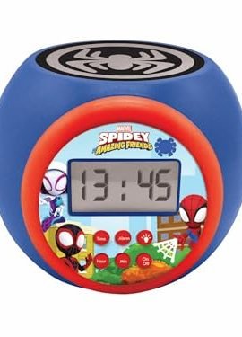 Lexibook, Spidey and His Fantastic Friends, Projector with Snooze and Alarm Function, Night Light with Timer, LCD Screen, Battery Operated, Blue Color, RL977SP1