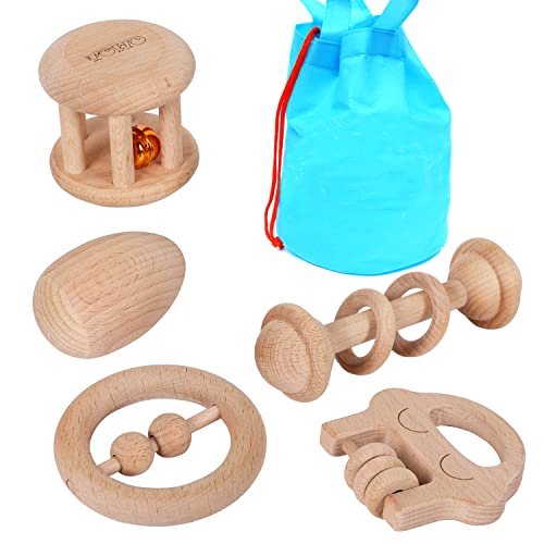 Maracas neonato di legno giochi per bambini 6 mesi-giochi ergonomici ecologici e facili da afferrare Strumento musicale per lo sviluppo cerebrale sensoriale del Neonato Regalo prima infanzia neonato
