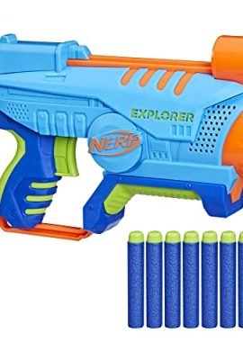 Nerf Elite Junior JR - Explorer, easy-to-use blaster with ergonomic grip, simple loading and firing mechanism, 8 darts included, perfect for kids aged 6+.