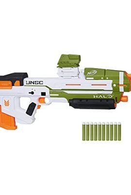 Nerf Halo MA40 Motorized Dart Blaster – Includes a removable clip, 10 official Elite darts, and an attachable rail riser, 0