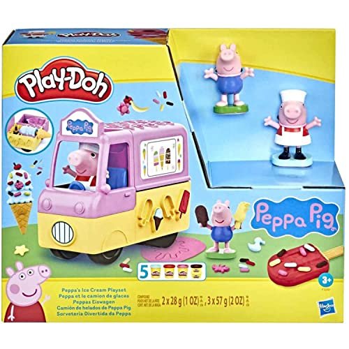 Play-Doh, playset Il Gelato di Peppa con camioncino dei Gelati, Action Figure di Peppa e George e 5 vasetti
