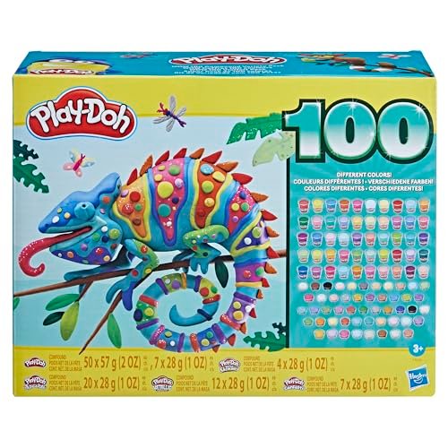 Play-Doh, Wow 100 Vasetti, Confezione assortita di Pasta modellabile con 100 vasetti Contiene rullo, coltello