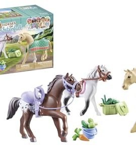 Playmobil Horses of Waterfall 71356 Set: 3 Horses with Saddles – Exciting Horseback Adventures Featuring a Morgan, a Quarter Horse, and a Shagya Arabian. Sustainable Toy for Kids Ages 5+
