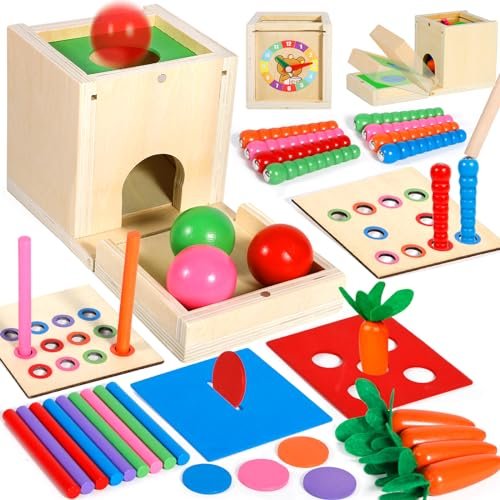 Purpledi Giochi Legno Bambini, 6 in 1 Giochi Montessori Cubo Multiattivita Legno Gioco per 1 2 3 Anni Ragazzi Ragazze, Interattivo Giocattoli Educativi per Bambini Come Regalo di Natale Compleanno