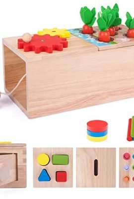 XIAPIA Wooden Toys for Kids 1–2–3 Years Old, Montessori Multi-Activity Wooden Cube Toy, Interactive Educational Toys, Birthday/Christmas Gift for Children (6-in-1 Cube)