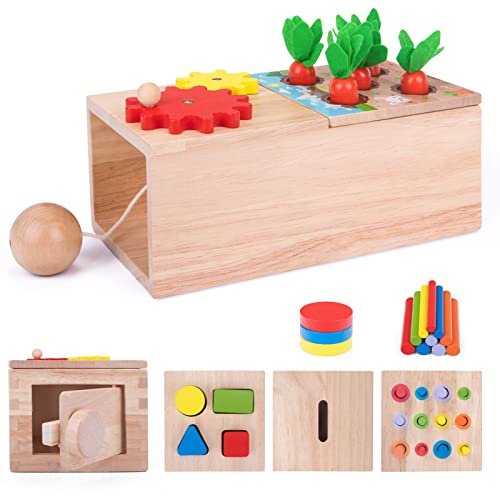 XIAPIA Giochi Legno Bambini 1 2 3 Anni, Giochi Montessori Cubo Multiattivita Legno Gioco, Interattivo Giocattoli Educativi, Regalo di Compleanno/Natale per Bambini (Cubo 6 in 1)