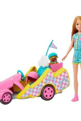 Barbie - Stacie Go-Kart, playset with doll and working vehicle, includes puppy, sticker sheet, and accessories, from the movie Barbie and Stacie to the Rescue, toy for children, 3+ years, HRM08