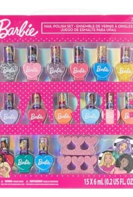 Barbie Movie 18-Piece Water-Based Nail Makeup Set for Kids, Includes 15 Nail Polishes with 2 Finger Spacers and 1 Nail File for Girls Ages 3+, by Townley Girl