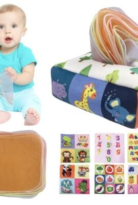 Chiluxendo Montessori Games for 6 Months, Sensory Tissue Box Toy, Montessori Tissue Box, Interactive Fabric Box Sensory Toy, Gifts for Babies Aged 0–12 Months