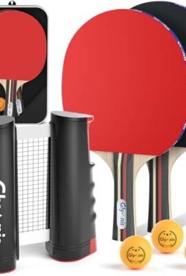 Glymnis Table Tennis Set, Portable Table Tennis Set with Retractable Ping Pong Net, Table Tennis Rackets, 3-Star Ping Pong Balls, and Storage Bag – Perfect for Beginners and Professionals