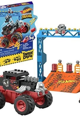 MEGA Hot Wheels - Bone Shaker Extreme Jumps, 151-piece building set featuring a detachable hood upon impact and an included articulated driver figure—perfect for kids aged 5+! HKF87