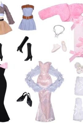 TYXHXTF 21-Piece Clothing Set Compatible with Barbie Dolls, Doll Clothes & Accessories, Compatible with Barbie, 6 Evening Gowns, for 11.5-Inch Dolls