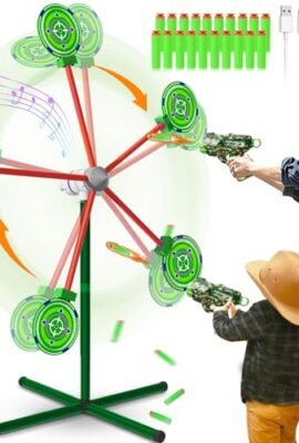DX DA XIN Shooting Games for Kids 4–10+ Years – 104 cm Rotating Targets, 2 Camouflage Toy Guns, 20 Foam Darts for Nerf – Christmas Gifts for Boys