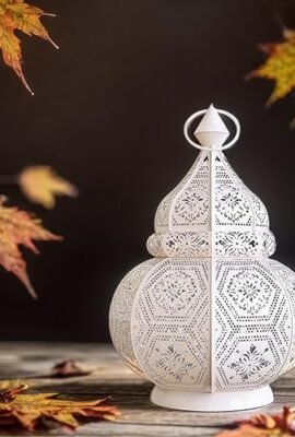 Oriental Lantern Marrakesh Maha White, 28 cm, Metal, White, Tabletop, Handcrafted
