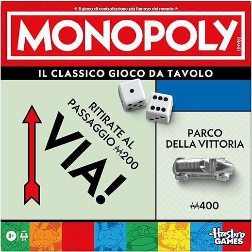 Monopoly Gioco classico da tavolo con vaschetta-contenitore e pedine pi&ugrave; grandi - Versione italiana
