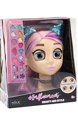 Nice Group – Influencer Make-Up Doll: A Playset for Girls to Dress Up, Style Hair, and Change Eye Color with Fun Makeup Tricks! Multicolor Design, One Size Fits All, Model 92049