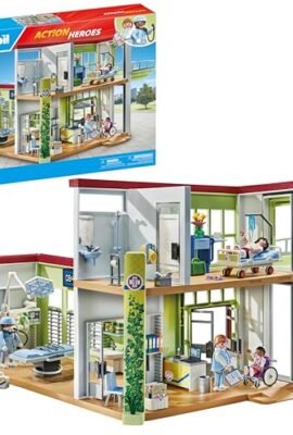 PLAYMOBIL Action Heroes 71615 Hospital: four characters and medical equipment, made with over 80% recycled and bio-based materials—perfect toy for children aged 4 and up!