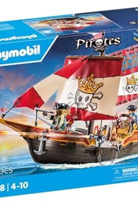 PLAYMOBIL Pirates 71418 Pirate Ship – Exciting Pirate Adventures, Playset with Numerous Accessories Including a Telescope, a Compass, and Cannons – Toy for Children Ages 4 and Up