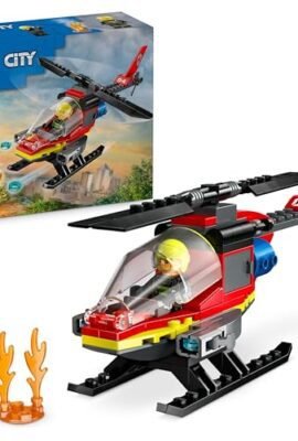 LEGO City Fire Helicopter, Buildable Toy Vehicle with 2 Water Cannon Elements and Firefighter Pilot Minifigure, Toys for Boys and Girls Aged 5+, Fun Gift 60411