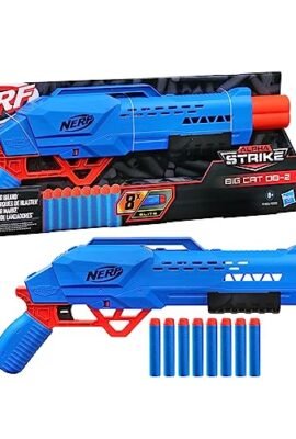 Nerf Alpha Strike Big Cat DB-2 Blaster, dual-barrel sandblasting design, fires 2 darts in quick succession, includes 8 official Nerf Elite darts